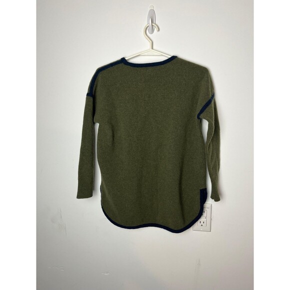 J Crew Sweater Womens XXS Green Blue 100% Wool Contrast Trim Curved Hem - Picture 5 of 7